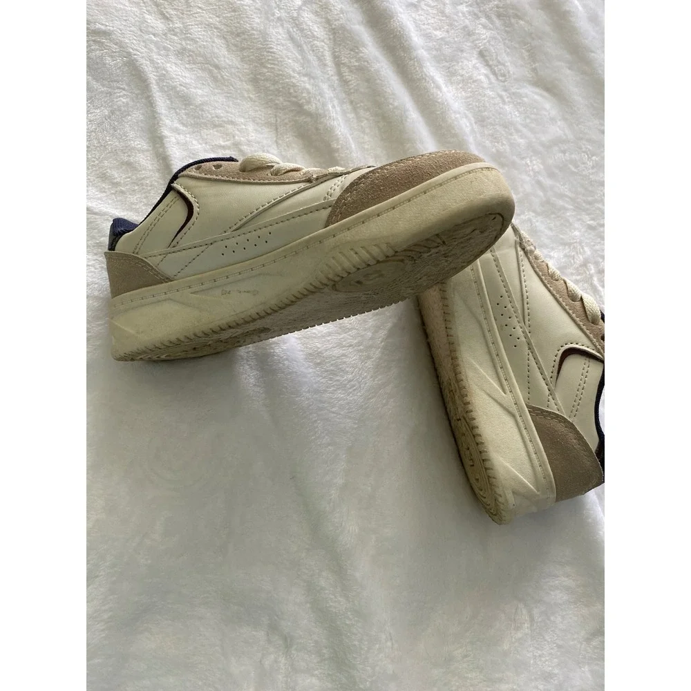 Reebok Club C Sneakers Kids Size 13K Cream Tan Navy Blue Low Top Shoes